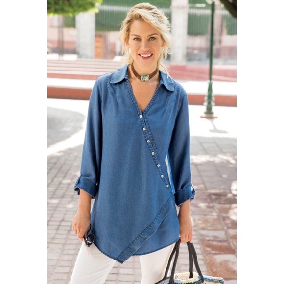 Soft Surroundings Tops - Soft Surroundings washed tencel tunic blue large